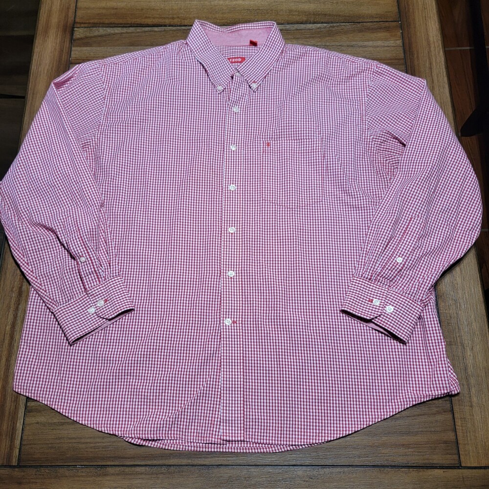 IZOD Full Button LS Tiny Red & White Squares - Size XXL